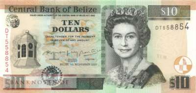 Belize - 10  Dollars (#068f_UNC)