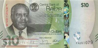 Belize - 10 Dollars (#075_UNC)