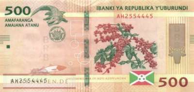 Burundi - 500  Francs (#050c_UNC)