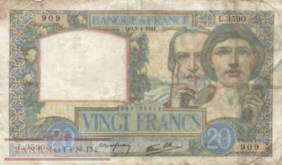 Frankreich - 20  Francs (#092b-41_VG)