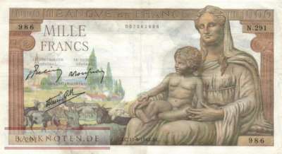 Frankreich - 1.000  Francs (#102-42_VG)