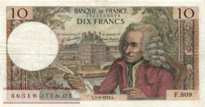 Frankreich - 10  Francs (#147d-72_VF)