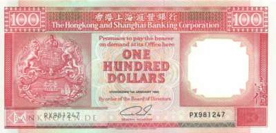 Hong Kong - 100  Dollars (#198d_UNC)