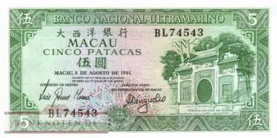 Macao - 5  Patacas (#058c-3_UNC)