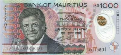 Mauritius - 1.000  Rupees - Polymer (#066_A_UNC)