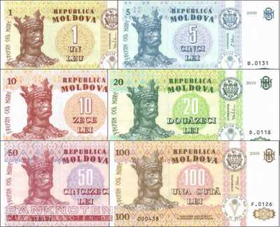 Moldavia: 1 - 100 Lei (6 banknotes)