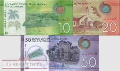 Nicaragua: 10 - 50 Cordobas (3 Banknoten)