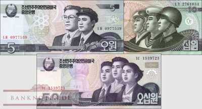 Korea North: 5 - 50 Won (3 Banknoten)