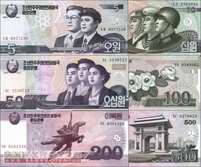 Nordkorea: 5 - 500 Won (6 Banknoten)