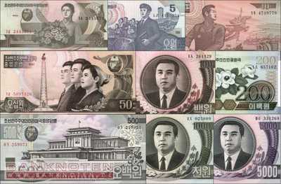 Nordkorea: 1 - 5.000 Won (9 Banknoten)