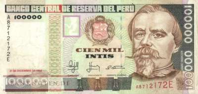 Peru - 100.000  Intis (#144A_VF)