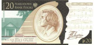 Polen - 20  Zlotych - Chopin - im Folder (#181F_UNC)