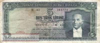 Turkey - 5  Lira (#174a_F)