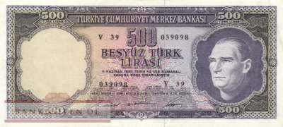 Turkey - 500  Lira (#183_VF)