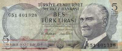 Turkey - 5  Lira (#185_F)
