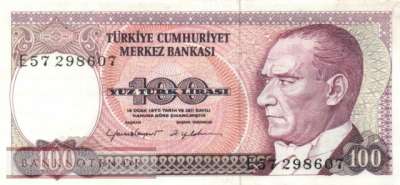 Turkey - 100  Lira (#194b_VF)