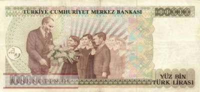 Türkei - 100.000  Lira (#205a_VF)