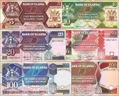 Uganda: 5 - 200 Shillings (6 Banknoten)