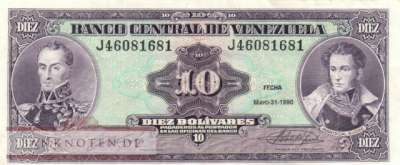 Venezuela - 10  Bolivares (#061b_VF)