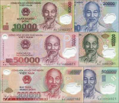 Vietnam: 10.000 - 500.000 Dong (6 Banknoten)