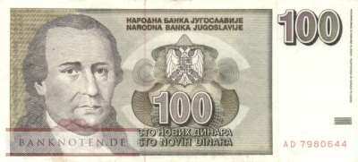 Jugoslawien - 100  Dinara (#152_VF)