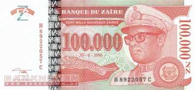 Zaire - 100.000  Nouveaux Zaires (#076a_UNC)