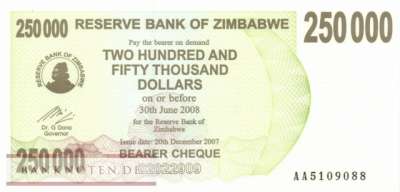 Zimbabwe - 250.000  Dollars (#050_UNC)