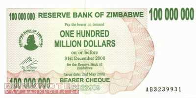 Zimbabwe - 100 Millionen Dollars (#058_UNC)