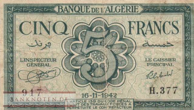 Algeria - 5  Francs (#091_VG)
