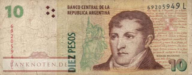 Argentina - 10  Pesos (#354-L_VG)