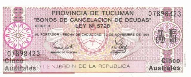 Argentinien - Tucuman - 5  Australes (#S2712b-2_UNC)