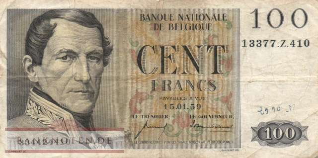 Belgium - 100  Francs (#129c-59_VG)