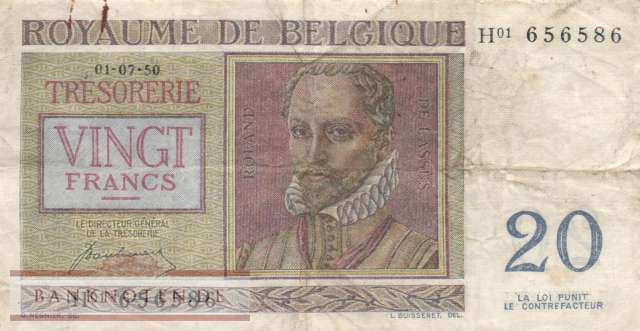 Belgien - 20  Francs (#132a_F)