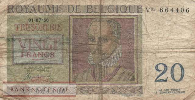 Belgium - 20  Francs (#132a_VG)