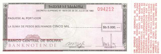 Bolivia - 5.000  Pesos Bolivianos (#172a_AU)