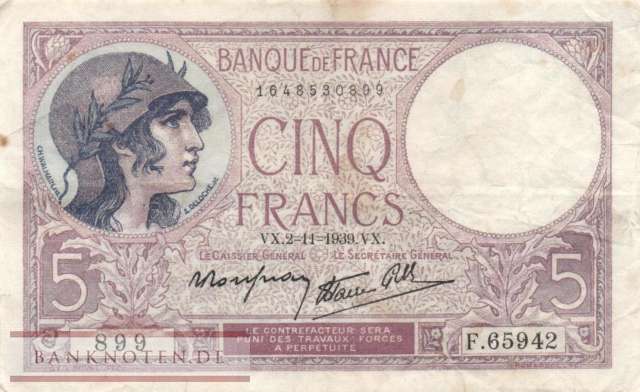 Frankreich - 5  Francs (#083-39_VF)