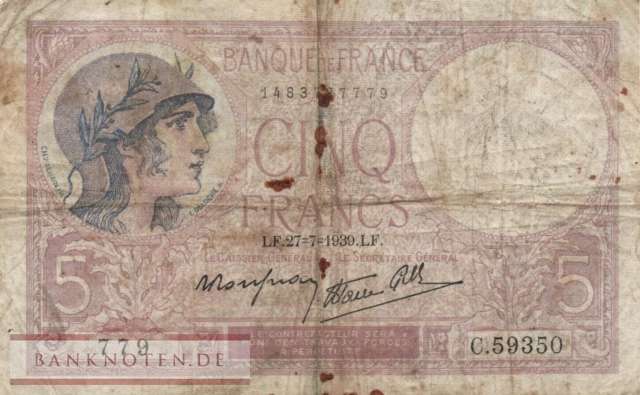 Frankreich - 5  Francs (#083-39_VG)
