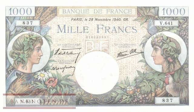 Frankreich - 1.000  Francs (#096a-40_AU)