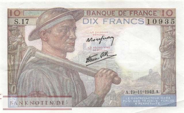 Frankreich - 10  Francs (#099b-42_XF)