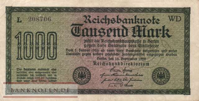Germany - 1.000  Mark - misprint Rcichsbanknote (#DEU-084c-Fa_VF)