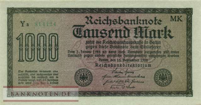 Deutschland - 1.000  Mark - Fehldruck Rcichsbanknote (#DEU-086b-Fa_UNC)