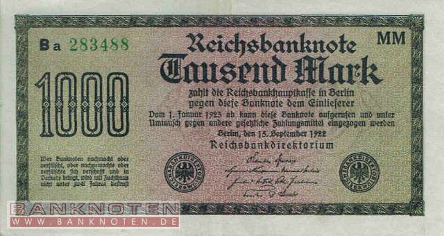 Deutschland - 1.000  Mark (#DEU-086b_XF)
