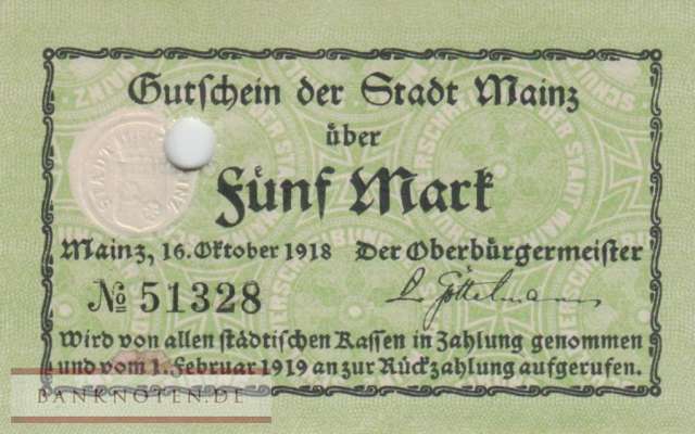 Mainz - 5  Mark - cancelled (#DGN341_1aE_UNC)