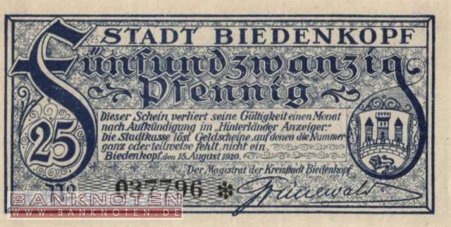 Biedenkopf - 25  Pfennig (#VAB043_2c_UNC)