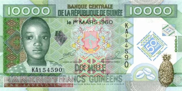 Guinea - 10.000  Francs Guinéens - 50 Jahre BCRG (#045_UNC)