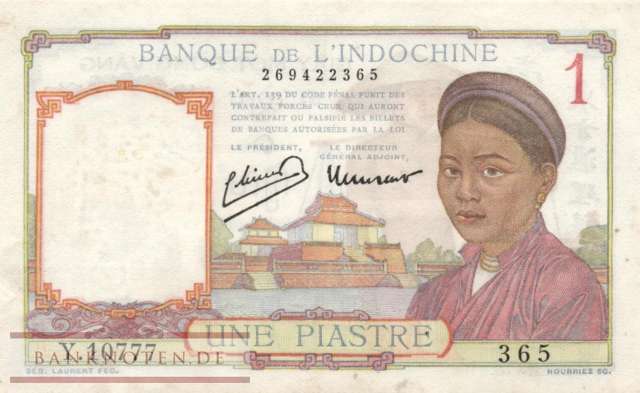 Indochina - 1  Piastre (#054d_XF)