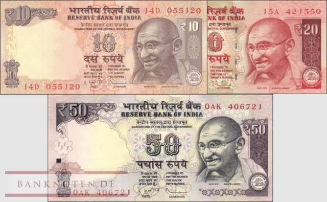 Banknoten De Indien Indien 10 50 Rupien Neues Symbol 3 Banknoten Banknoten