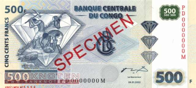 Kongo, Demokratische Republik - 500  Francs - SPECIMEN (#096s3_UNC)
