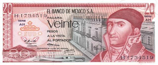 Mexico - 20  Pesos (#064b-AH_UNC)
