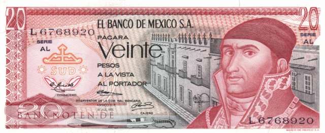 Mexico - 20  Pesos (#064b-AL_UNC)